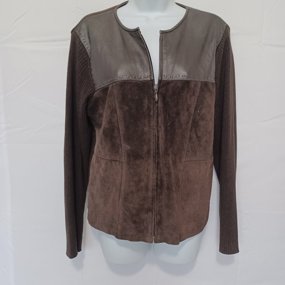 Escapade sweater cardigan jacket brownmix media‎ full zip sz L